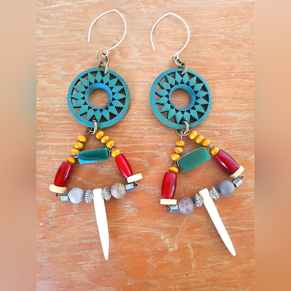 NWT Blue Honey Jewelry Sun Goddess Statement Earrings OOAK